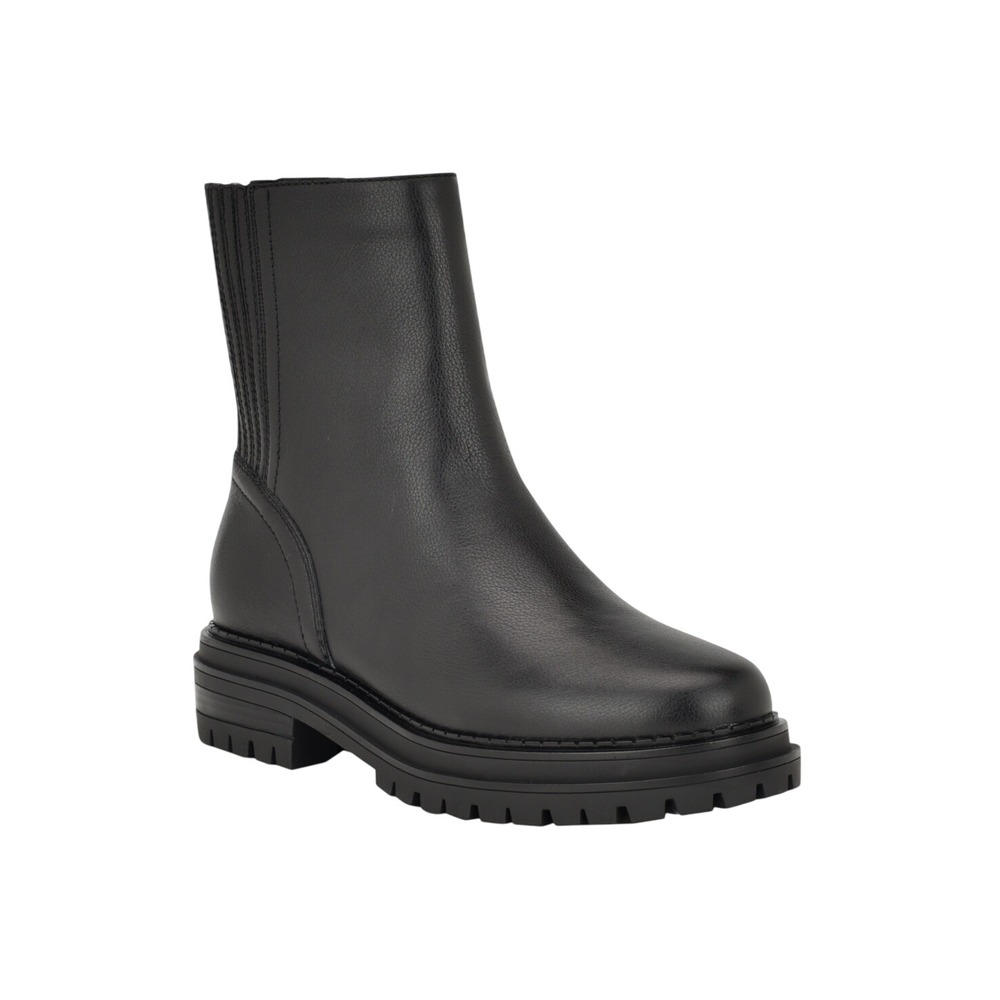 Calvin Klein Women Black Leather Lug Sole Ankle Boots Rear Zip Size 10M